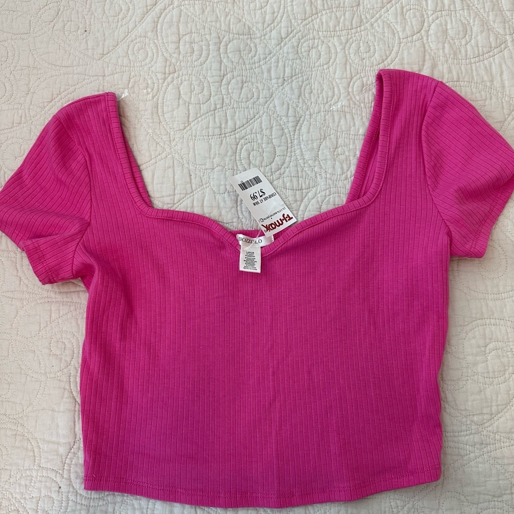 Bozzolo Hot Pink Ribbed Crop Top